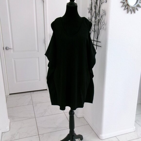 New Cuban Mambo Mini Dress Jet Black Batwing Sleeve Cover-up Beach Dress M / S - Picture 3 of 15